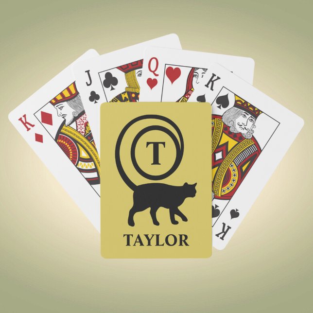 Monogram Namn Initial Kattunge Älskare Guld Black Casinokort (Skapare uppladdad)