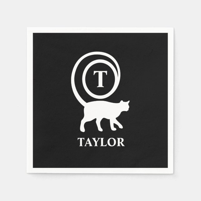 Monogram Namn Initial Kattunge Älskare Svartvit Pappersservett (Framsidan)