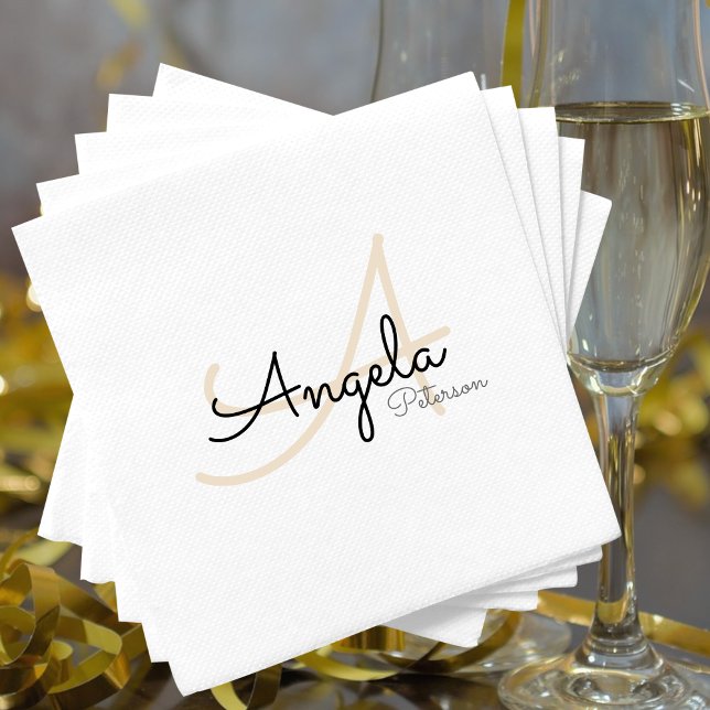 Monogram (namn + initial) på vit standard pappersservett (Skapare uppladdad)