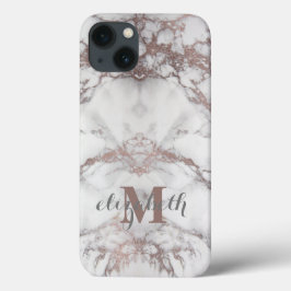 Monogram Namn Initial Roséguld Vit Grå Marmor