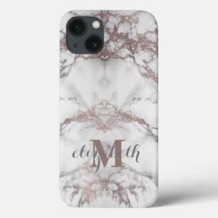 Monogram Namn Initial Roséguld Vit Grå Marmor