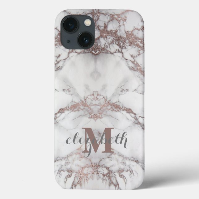 Monogram Namn Initial Roséguld Vit Grå Marmor  (Baksida)