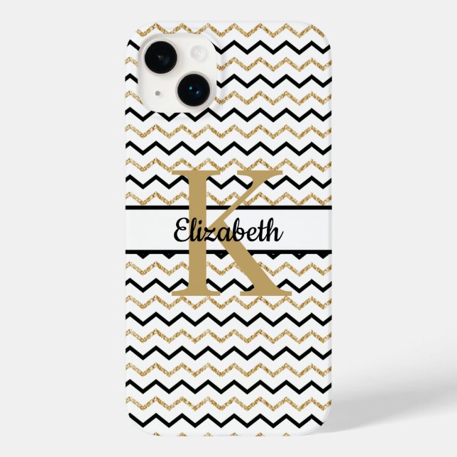 Monogram Namn Initial Svart Guld Chevron Sicksack (Baksida)