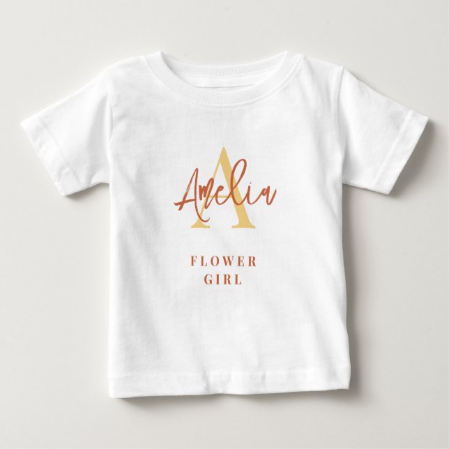 Monogram Namn Initial Terracotta Flower Girl Baby T Shirt (Framsida)
