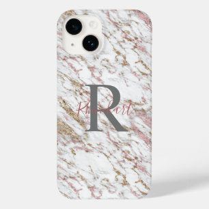 Monogram Namn Initial Vit Grå Guld Rosa Marmor