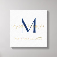 Monogram Namn Initialer Blue Guld Bröllop