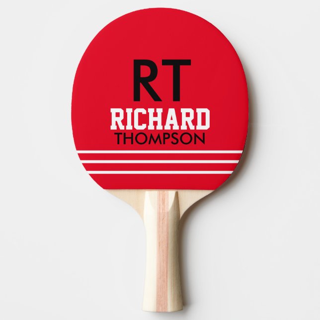 Monogram (namn + initialer) Röd Pingisracket (Framsidan)