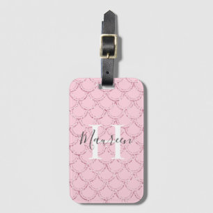 Monogram Namn Initialer Rosa Fjäll Glitter Bagagebricka