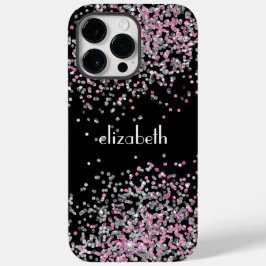 Monogram Namn Initialer Svart Rosa Silver Glitter