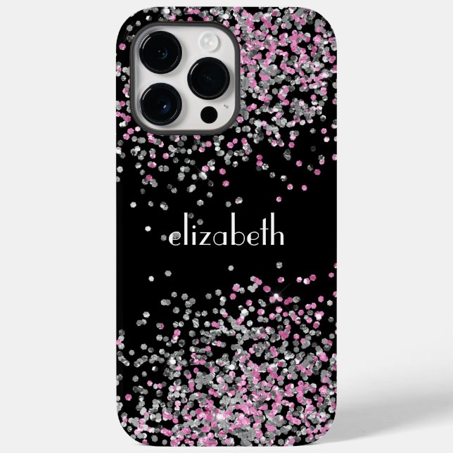 Monogram Namn Initialer Svart Rosa Silver Glitter (Baksida)