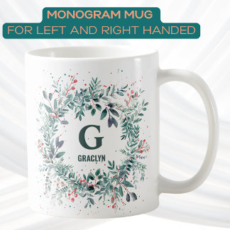 Monogram Namn jul Greenery Kaffemugg