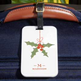 Monogram Namn jul Holly Winter Blommigt Bagagebricka