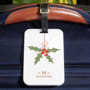 Monogram Namn jul Holly Winter Blommigt Bagagebricka
