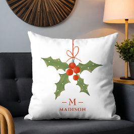 Monogram Namn jul Holly Winter Blommigt Kudde