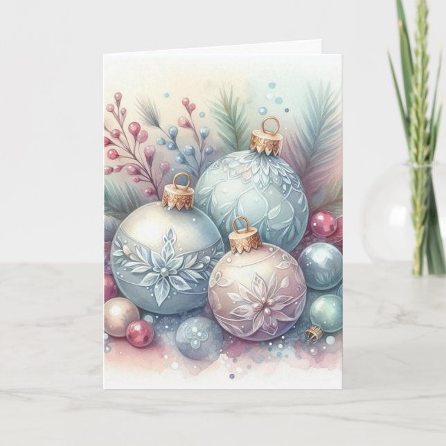 Monogram namn julgran ornament vattenfärg  kort (Framsida)