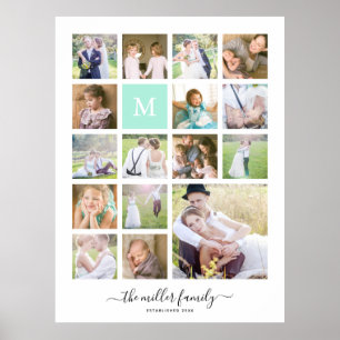 Monogram Namn Kalligrafi Vit 16 fotopatsamling Poster