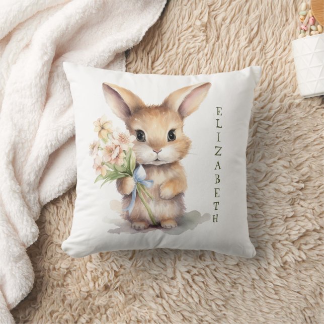 Monogram Namn Kanin Barnkammare Baby Present Kudde (Filt)