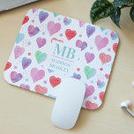 Monogram Namn Kärlek Heart Watercolor Girly Mönste Musmatta<br><div class="desc">Den här moderna designen har en söt färgstark vattenfärg i kärlek hjärtat mönster. Anpassa med ditt monogram och namn genom att redigera texten i textrutan som ger #personlig #personalizedgifts #monogram #monogrammed #initial #namn #gifts #kundgifts #mousserande #dator #dator #elektronik #home #office #office #school #work ##kärlek #giftsforGirs #giftsforher</div>
