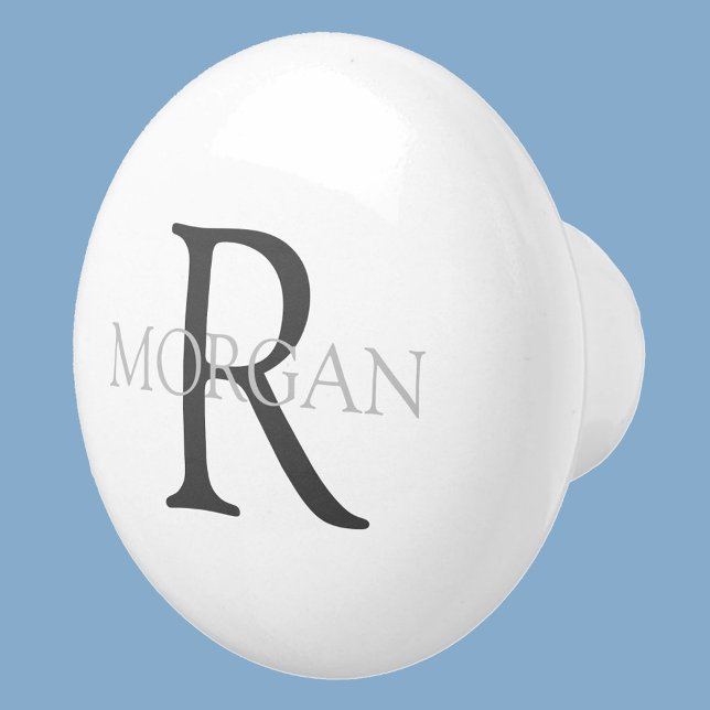 Monogram & namn, klassiskt vitt med grå text knopp (Skapare uppladdad)