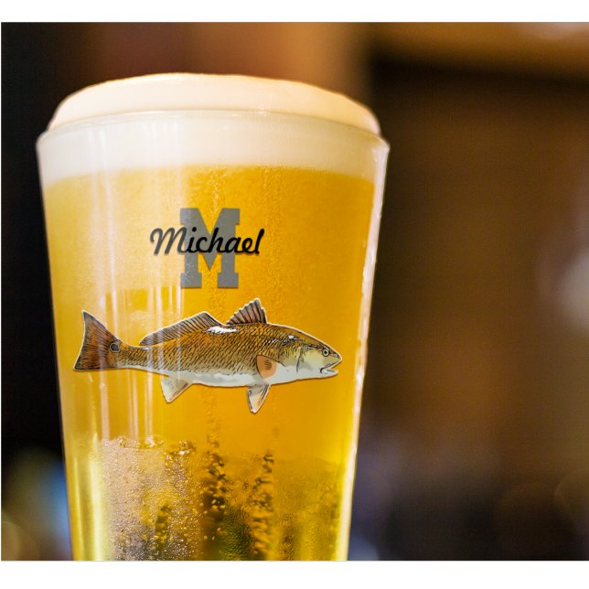 Monogram Namn kungsfiskar Manar Sports utomhus Glaskopp (For those who love to reel in a Redfish! The perfect monogram glassware, beer glass, drinking glass)