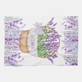 Monogram Namn Lavendel Blommor Korg Grön Lila Kökshandduk
