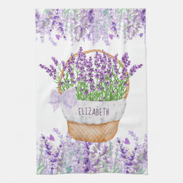 Monogram Namn Lavendel Blommor Korg Grön Lila Kökshandduk