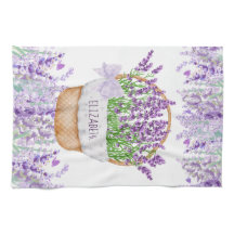 Monogram Namn Lavender Flowers Basket Grönt Lila