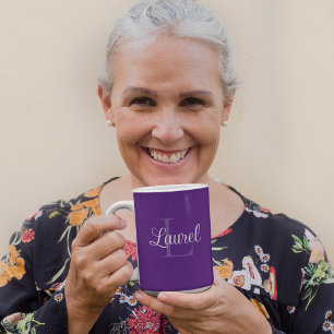 Monogram Namn Lila Coffee Mugg