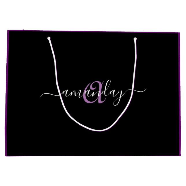 Monogram Namn Lila Violet Birthday Helgdag Black (Baksidan)