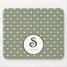 Monogram Namn Ljust grönt Hearts Mönster Mouse Pad Musmatta