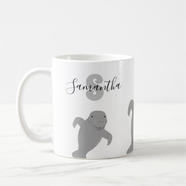 Monogram Namn Manatee Animal Kaffemugg (Vänster)