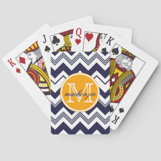 Monogram Namn marblå rödvit Chevron Mönster Spel Kort