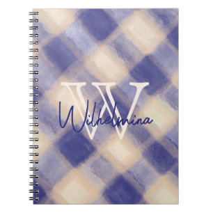 Monogram namn marin, blå gräddgingham tartan plaid anteckningsbok
