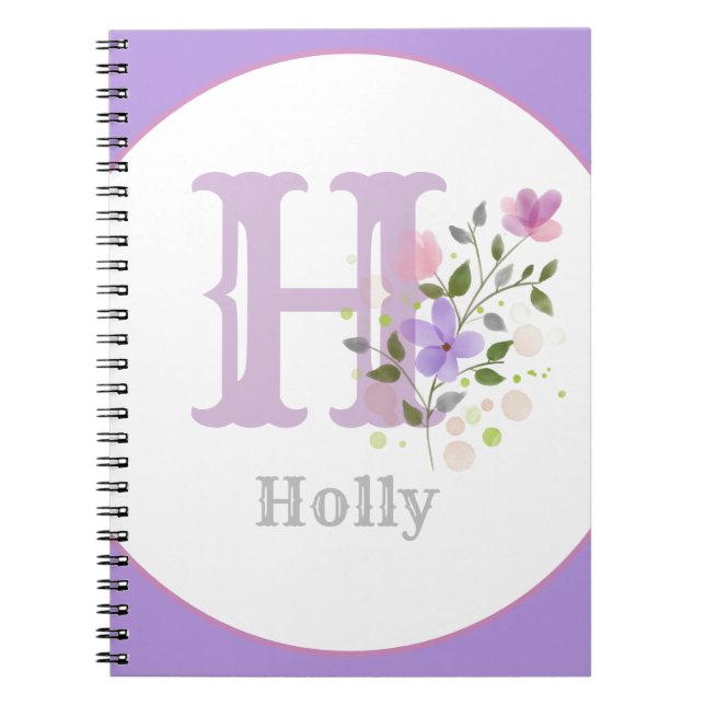 Monogram & Namn med Blommor Anteckningsbok (Framsidan)