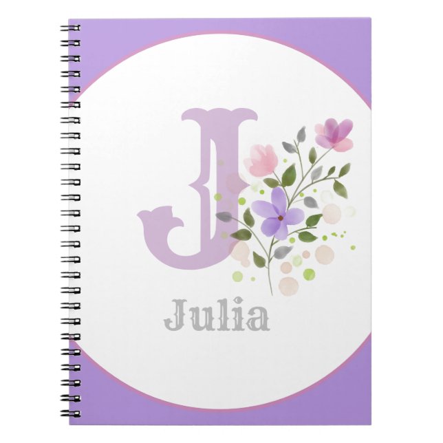 Monogram & Namn med Blommor Anteckningsbok (Framsidan)
