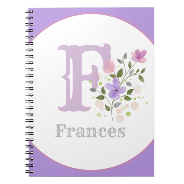 Monogram & Namn med Blommor Anteckningsbok (Framsidan)