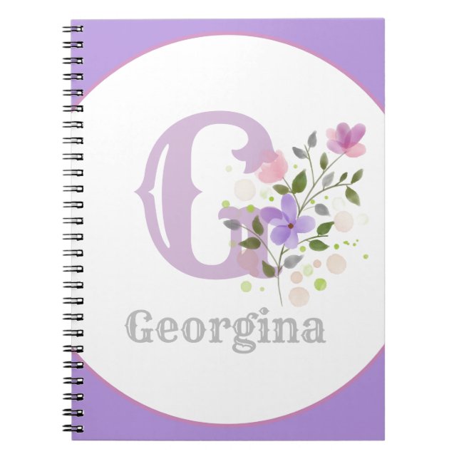 Monogram & Namn med Blommor Anteckningsbok (Framsidan)