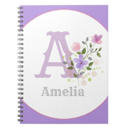 Monogram & Namn med blommor Anteckningsbok