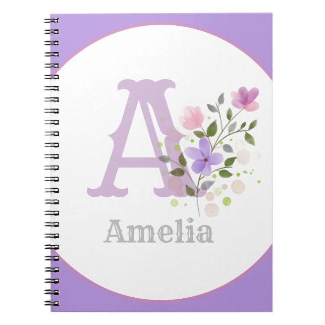 Monogram & Namn med blommor Anteckningsbok (Framsidan)