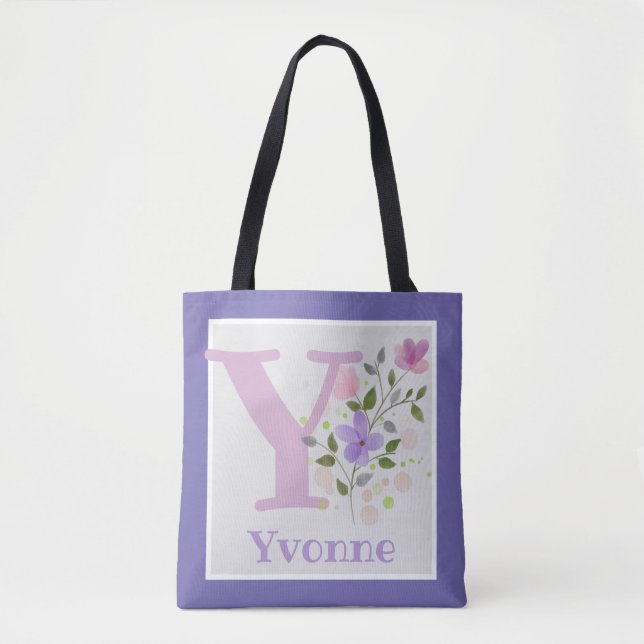 Monogram & Namn med blommor Tygkasse (Framsida)