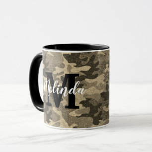 Monogram Namn militärkamouflage Guld Glitter Mugg