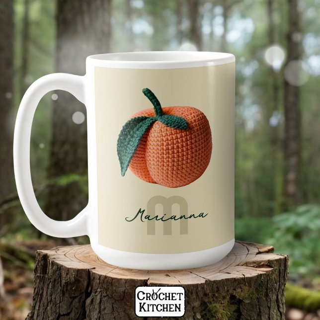Monogram Namn minimal Modern Crochet Peach Kaffemugg (Skapare uppladdad)