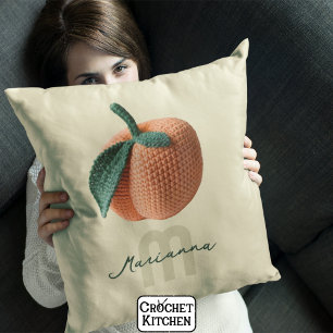 Monogram Namn minimal Modern Crochet Peach Kudde