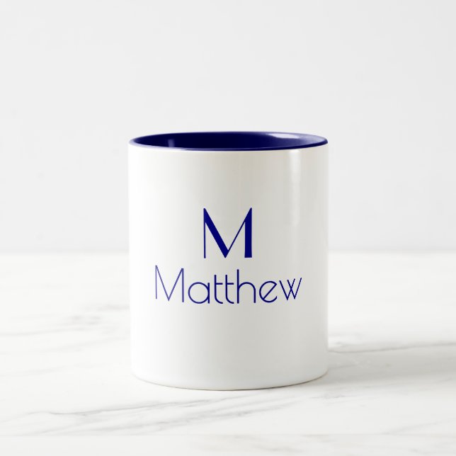 Monogram Namn Minimalistisk Mörkblå Modern Två-Tonad Mugg (Center)