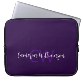 Monogram Namn minimalistiskt Solid Deep Violet Laptop Fodral