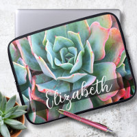 Monogram Namn Mint Grönt Rosa Cactus Photo Modern