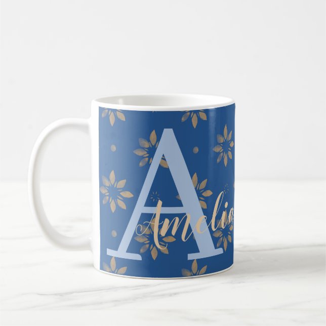 Monogram Namn Modern Blommigt Kaffemugg (Vänster)