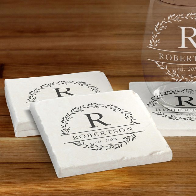 Monogram Namn Modern botaniska andedräkt Stenunderlägg (Skapare uppladdad)