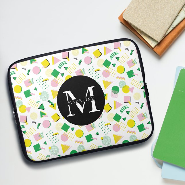 Monogram Namn Modern geometrisk form Mönster Laptop Fodral (Skapare uppladdad)