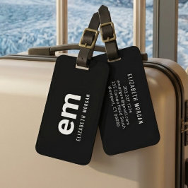 Monogram Namn Modern Svart Resa Elegant Bagagebricka